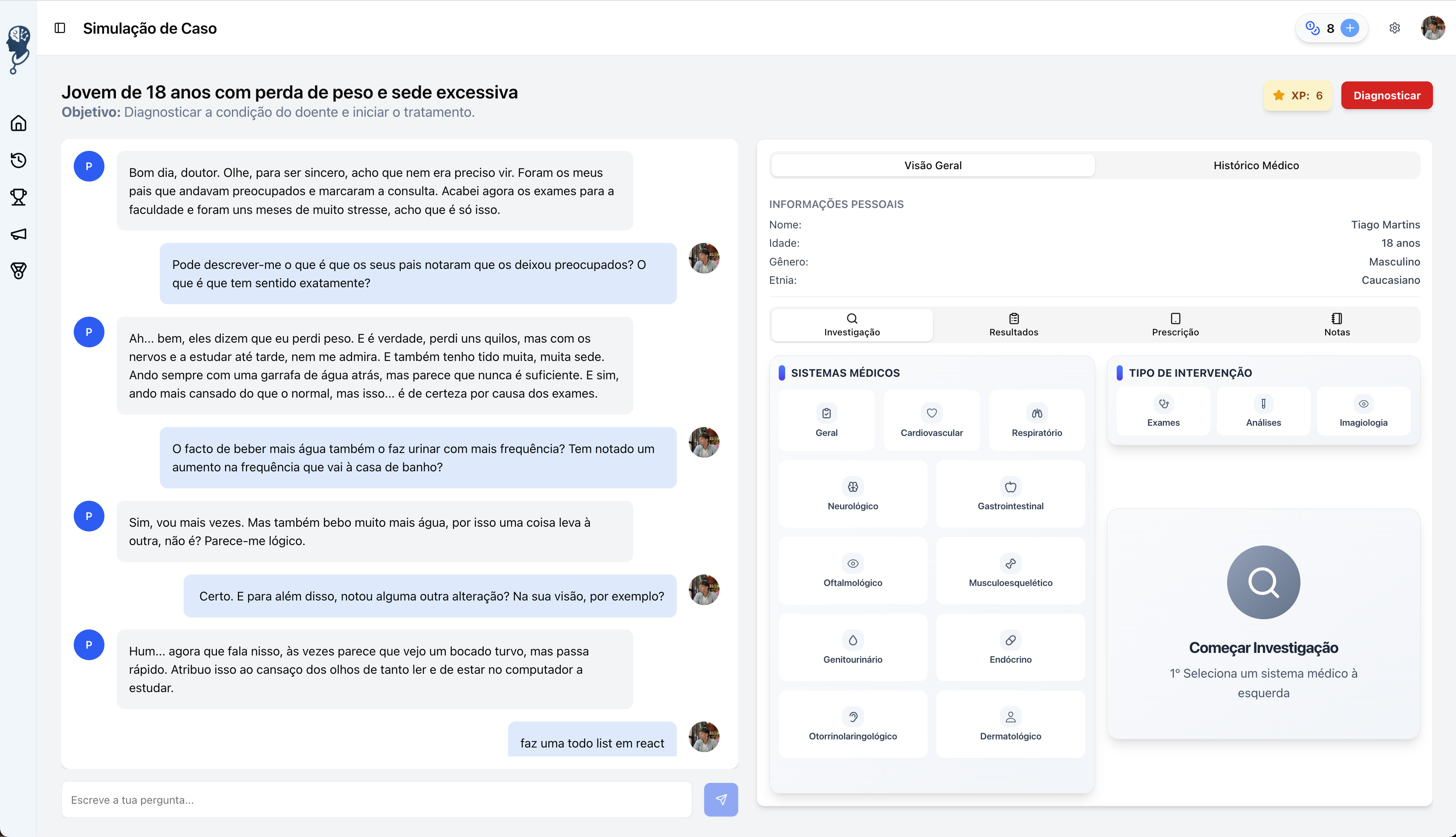Interface da MedCase em uso